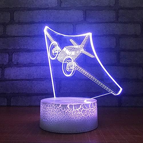 Jinnwell 3D Airplane Night Light Lamp Illusion 7 boja mijenja dodir stol ukras lampe akril stan ABS USB kabl igračka poklon