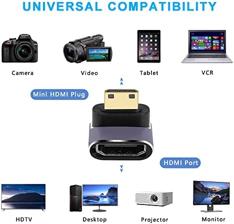Gintooyun 8K mini HDMI do standardnog HDMI adaptera 2.1 Verzija Mini HDMI mužjak do ugao 90 stupnjeva HDMI ženski proširenje za kameru,