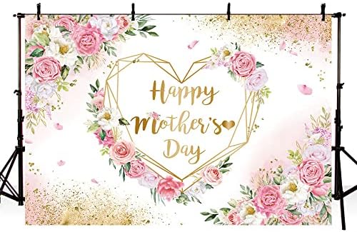 MEHOFOND Happy Mothers Day Backdrop Love Heart Photography pozadina Pink Floral Majčin dan pozadina za fotografiju latica Gold Glitter