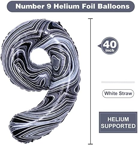 Ogroman Onyx Black Balon broj 9,40 inča Onyx crna 9. Mylar Foil Helium rođendan Baloni, onyx crna 9 Baloni za rođendan za penzioniranje,