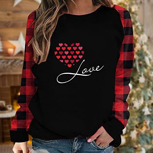 Valentinovo košulje Žene Bluze Ljubav Srca Grafički dugi rukav Tee Spajanje bivola Plaid Pulover Top Tunic
