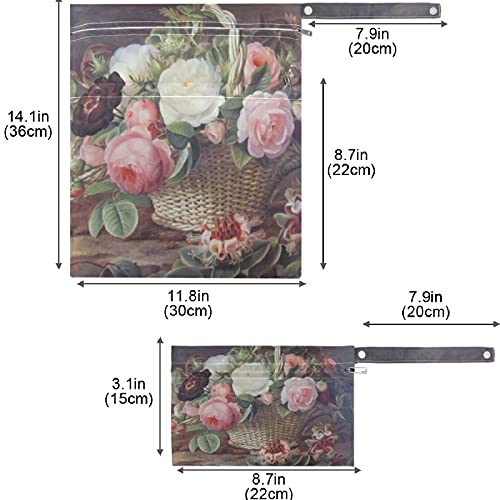 visesunny Painting Rose Flower Basket 2kom mokra torba sa džepovima sa patentnim zatvaračem periva za višekratnu upotrebu prostrana