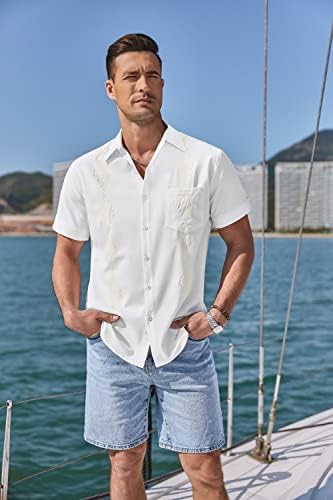 Coofandy Muška majica Guayabera Cubanska majica s kratkim rukavima dolje majice Ležerne prilike ljetne plaže