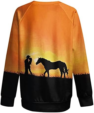 Zapadne krajolike dukseri za žene vintage kaubojske konjice dugih rukava raglan rukav pulover posade na vratu