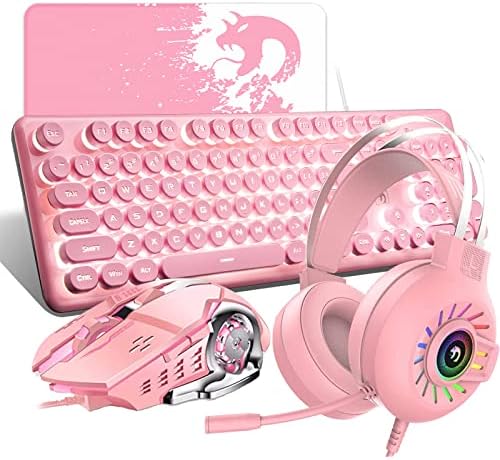 Felicon ružičasti pisaći na tipkovnici i slušalica miševi i slušalica miševi kombica žičana LED bijela pozadinska pozadinska pozadinska pozadinska pozadinsko osvjetljenje Gamer miša 3.5mm Gamer slušalice za PC MAC Windows 7/8/9/10 / XP