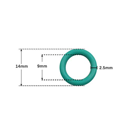 X Autohaux Fluorne gume O-prstenovi, 14mm od 9mm ID 2,5 mm Širina FKM brtva za brtvu za strojeve vodovod, zeleno, pakovanje od 50