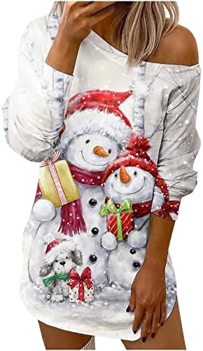 Haljine za žene 2022 Homecoming haljina Božić 3D Print kosi ramena Dugi rukav Casual Mini pulover haljina