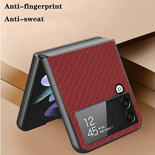 AHERLCG odijelo za Samsung Galaxy Z Flip 4 kožna futrola za telefon Crvena, PU Koža + tvrda PC školjka Ultra tanka tanka izdržljiva