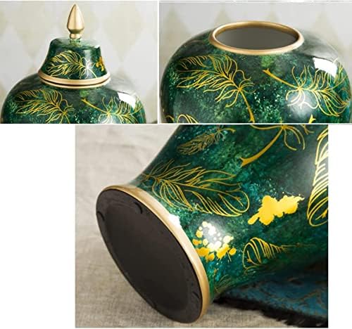 CNPraz Green keramičke tegle za đumbir sa poklopcem za kućni dekor, antikni sušeni cvjetni vaze Tradicionalni kineski porculan hram