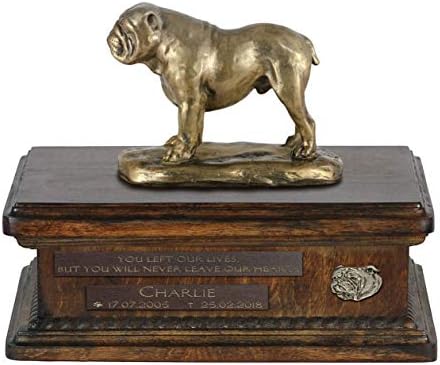 Engleski buldog, urna za spomen pepeo psa sa statuom, imenom i citatom ljubimca-Artdog personalizovano
