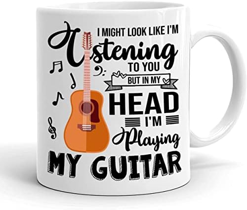 Možda izgledam kao da te slušam, ali u glavi sviram gitaru-Najbolji poklon za ljubitelja gitare-rođendan-šolja za Božić-keramička