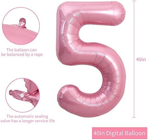 TONIFUL 40 inča svijetlo ružičasti veliki Macaron brojevi baloni 0-9, broj 5 cifara 5 helijumski baloni, folija Mylar veliki broj