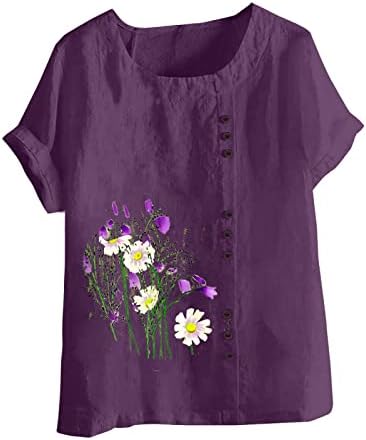 Tracy macpy cvjetna grafička bluza majica za dame kratki rukav 2023 posteljina pamučna posada na vratu