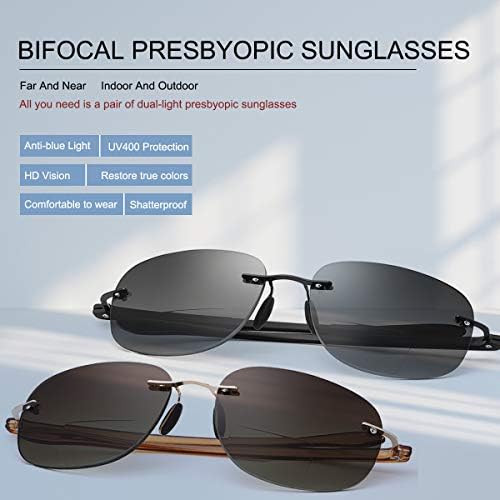 Unisex Bifokalni čitači sunca bez okvira naočare za čitanje UV400 zaštita sportske naočare za sunce plavo svjetlo blokiranje lagane