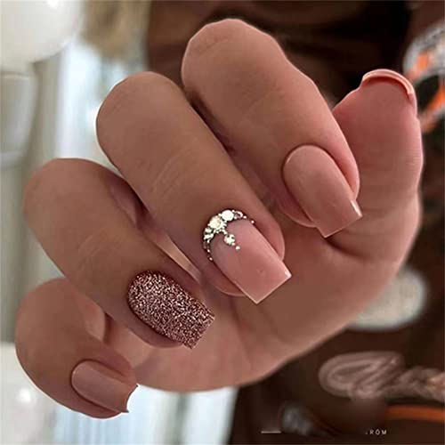 Glitter Gradient False Nails Full Cover srednja kvadratna presa na noktima sa ljepilom za žene i djevojke Nails Art 24kom