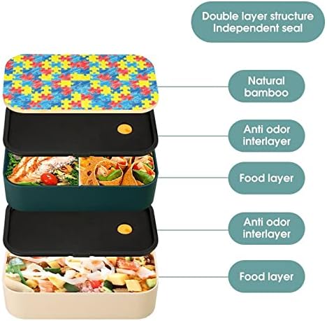 Svjesnost za autizam u boji Puzzle Bento ručak kutija za curenje Bento kutija sa hranom sa 2 odjeljka za izletište za izlet