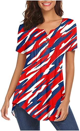 CUCUHAM ženski ljetni vrhovi Casual Moda kratki rukav V vrat majica američka zastava dan Patriotske nezavisnosti Print Top
