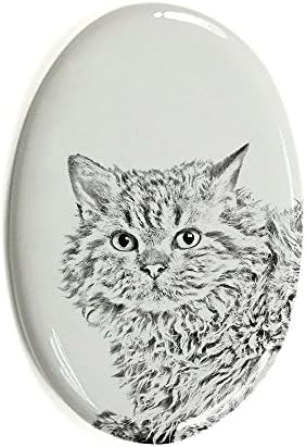 Art Dog Ltd. Selkirk Rex mačka, Ovalni nadgrobni spomenik od keramičke pločice sa slikom mačke