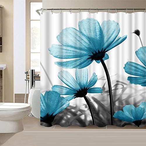 Vividhome poliesterska tkanina za tuširanje set sa 12 kuka 3D bijela plava cvjetna zavjesa za tuširanje za djevojčice Dekor kupaonice