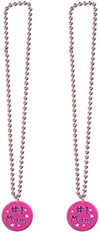 Beistle 2 komada plastične ogrlice sa perlama sa 1 mama medaljoni Sretan majčin dan za zabavu, 33 , ružičasta / ljubičasta / bijela