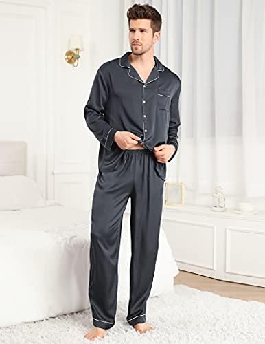 Ekouaer muns satin pidžamat set majica s kratkim / dugim rukavima s majicom s dugim rukavima s gornjim mekim svilenim rubljem slobodne