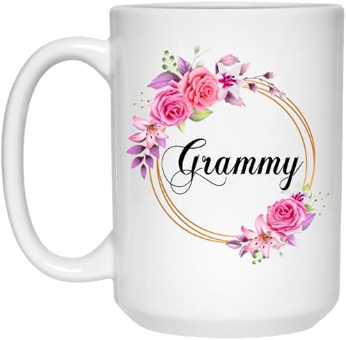 GavinsDesigns Grammy Flower Novelty poklon šoljice za kafu za Majčin dan-Grammy Pink Flowers On Gold Frame - novi cvijet Grammy Mug-rođendanski