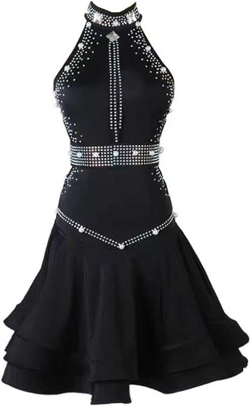 Liuhuo latino plesne haljine visoki vrat bez rukava nazad u šupljim natjecanjima crne i crvene dvije boje