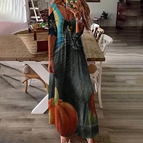 Ženska cvjetna maxi haljina hladna ramena 2022 Halloween Maxi haljine Juniori V izrez čipke patchwork duge haljine