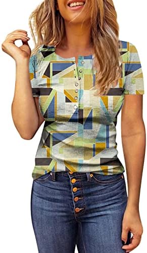 Ljetni vrhovi za žene 2023 košulje za vrat za posadu Vintage cvjetne majice kratkih rukava Casual Loose Fit Top S-3XL