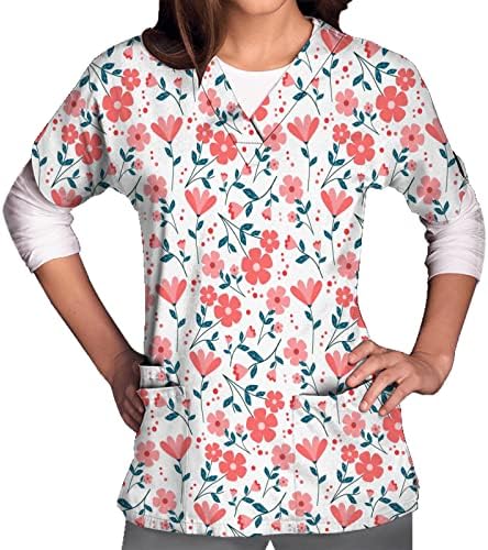 Jesen ljetna košulja za blube za dame kratki rukav 2023 V grafički grafički cvjetni radovi jednolični vrh s džepovima Q6