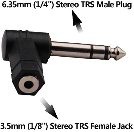 OxSubor 1/4 inča TRS do 3,5 mm desni kutni adapter, 6,35 mm muški do 3,5 mm žensko 90 stupnjeva stereo slušalica za audio adapter priključak
