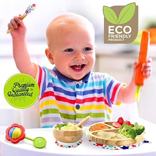 Nutrichef Ploča za bebe i todler - silicijum usisavanje, 3 pretinac, netoksično-prirodno-prirodno bambusovo dijete