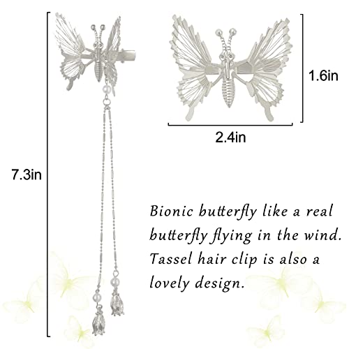 U-Shinein 4PCS 3D Butterfly hair Clips, Sliver Metal Moving Wings Butterfly Hair Claw sa resicama za kosu, 2 Style Bionic Butterfly