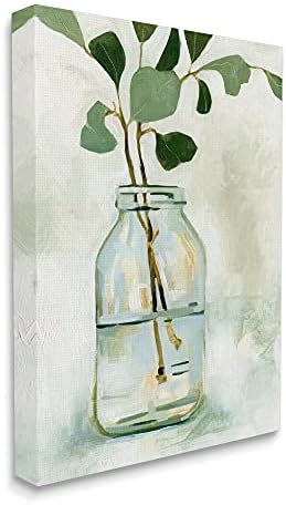 Stupell Industries Green Eukaliptus Podružnica Glass Jar Savremeni mrtvi život, dizajnirao Emma Caroline Canvas Wall Art, 16 x 20