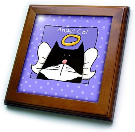 3drose S. Fernleaf dizajn spomen obilježja mačke-Angel Tuxedo mačka slatka crtana Memorijal za kućne ljubimce - 8x8 uokvirena pločica