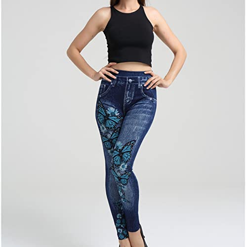 Ženske lažne traper štampane helanke Plus veličine Jean Yoga pantalone visokog struka bešavne rastezljive farmerke pune dužine