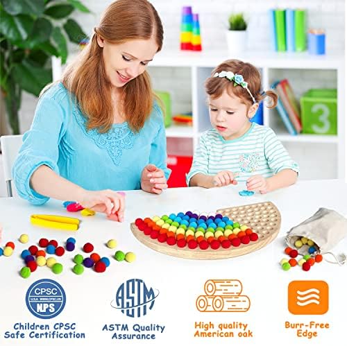 Tuiliopoli Drvena dugačka ploča Brojanje podudaranja kuglice u boji sortiranje fine motorne vještine Montessori igračke za mališane