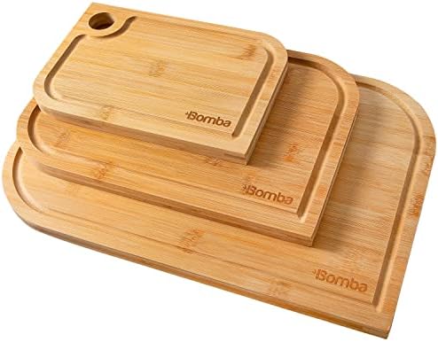BOMBA set ploča za sečenje od 3 – Premium ploče za punjenje za sečenje, seckanje, serviranje – ploča za sečenje od prirodnog bambusa