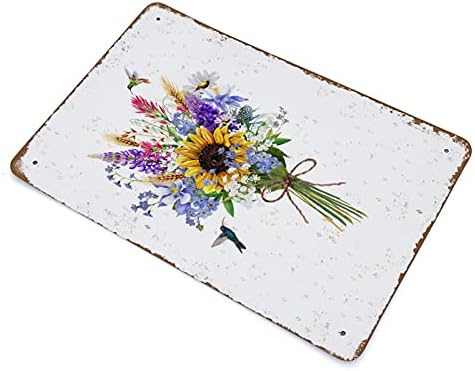 Nomely Wildflower Buket Slicts Clowers potpisuje sensku kuća Dekor suncokret Zidno umetnicko dekor Hummingbird Decorty Tin Metal znak