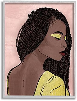 Stupell Industries Afroamerikanka sa zlatnim sjajem sjenilo za oči, dizajnirao Marcus Prime Grey Framed Wall Art, 16 x 20, Brown