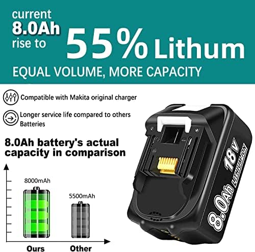 Zamjena 2packs 8.0AH za Makita 18V bateriju, kompatibilna sa makita 18 volt BL1860 baterijama