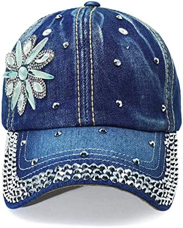 Bling bejzbol kapa za žene maštoviti Denim Bejeweled sunčani šešir procijesti kristal za Rhinestone Podesiv