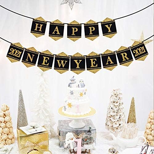 Sretna Nova godina 2023 Baner, Xmas Bunting Garland Decor, 2023 Novogodišnji dekor stranke, ukrasi NYE, crne i zlatne nove godine