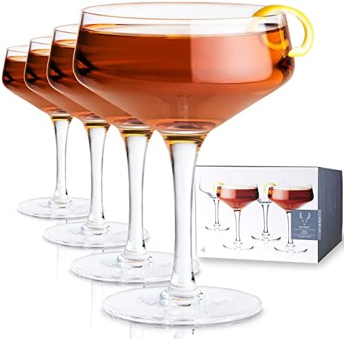 Viski Raye ugaone staklene koktele Crystal Coupe, čaša, šampanjnih kupe, set za piće, Espresso Martini Naočale set od 4, 7oz