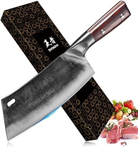 ENOKING Meat Cleaver ručni kovani kuharski nož visokougljični čelik Kuhinjski mesarski nož sa punom Tang ručkom kožni omotač nož za