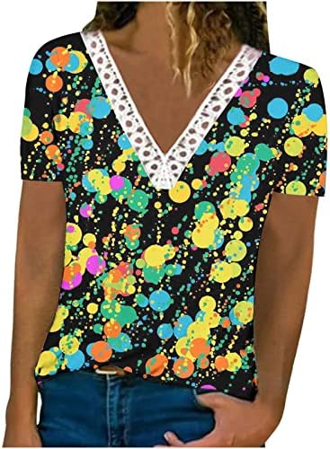 Ljetna jesen T Shirt dame 2023 kratki rukav Vneck čipkasti pamuk cvijet grafički Brunch bluza za Teen Djevojke YJ
