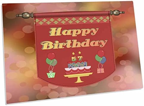 3drose Happy 57th Birthday Banner, torta sa poklonima i balonima - Desk Pad Place prostirke