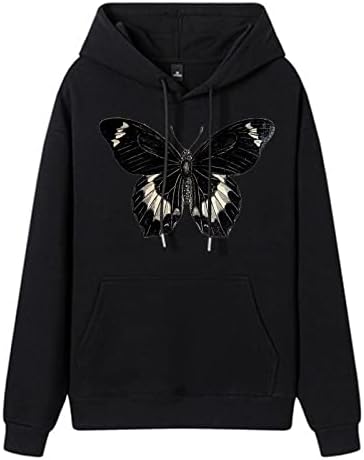 Ženske dukseve Žene Ležerne prilike modni leptir Print Hoodie Grafički vučni pulover Duksevi za teen Girls Black