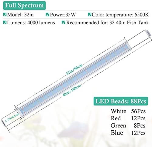 HITOP LED Akvarijsko svjetlo punog spektra – 12 16 24 32 klasično svjetlo za akvarijum sa RGB LED diodama, sa tajmerom i stabilnim