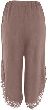 Mackneog Crop casual širokog nogu kapris za žene posteljina solidna boja blok labavi fit capri golf hlače za žene posteljine hlače